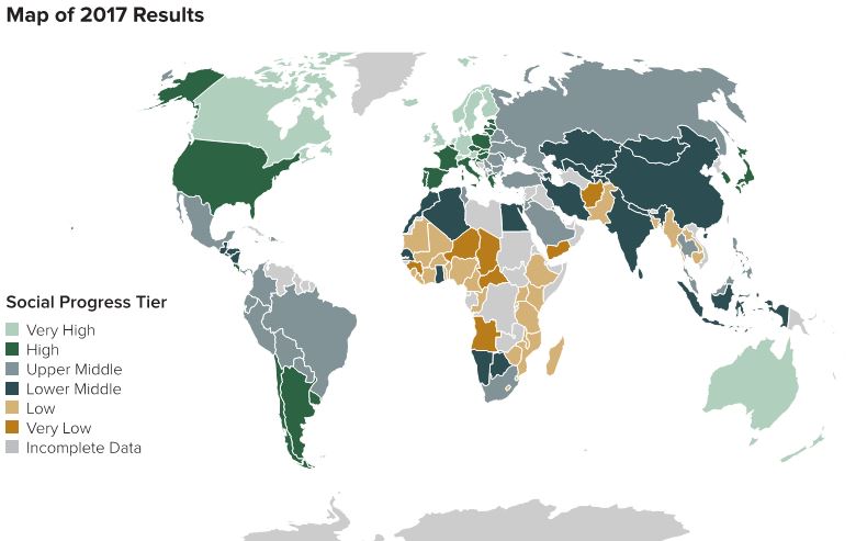 Liveable communities - SPI results 2017 world map